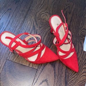 Red strap heels